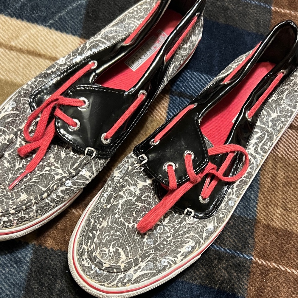 Sperry Black Patent & Red Lace Women's Boat Sneakers